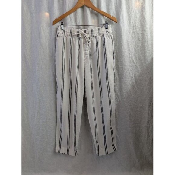 GAP off white black stripes linen and rayon ankle pants women's size 8 K3 - Picture 1 of 6